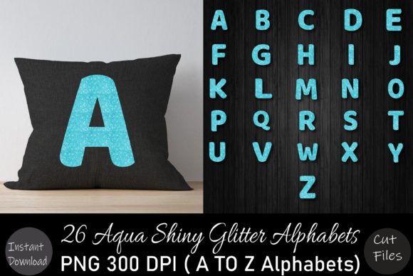 Aqua Glitter Alphabets for Graphics and Crafts