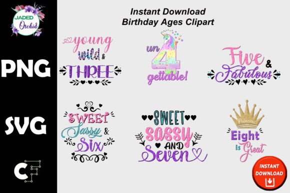 Girls Birthday Ages Clipart: Graphics for Crafts