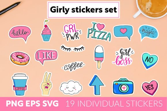 Girly Stickers Set: A Designer's Take on Cute Embroidery Assets