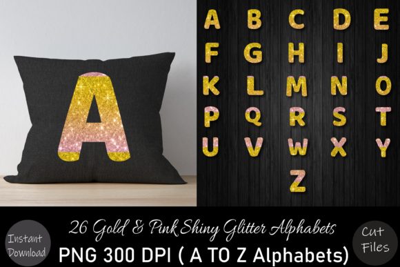 Gold Pink Glitter Alphabets: Premium Graphics for Crafts