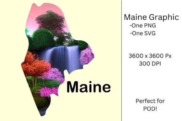Maine Graphic-Waterfall and Flowers Review